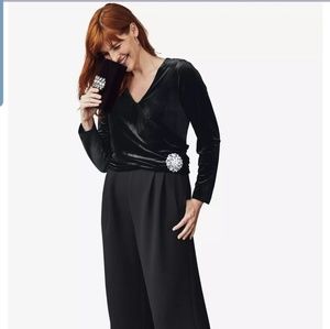 Jessica London Size 16 Velvet/Crepe Jumpsuit